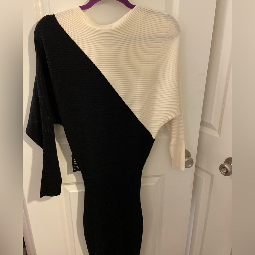 Express Black White Color-block Sweater Dress Boat Neck